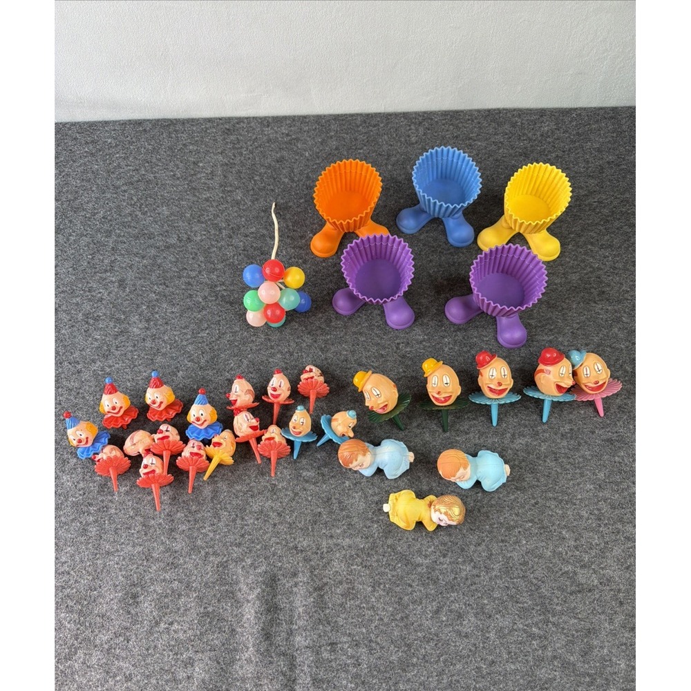 Vintage Clown Cupcake Toppers Figures Silicone Baking Cups Feet Party Lot